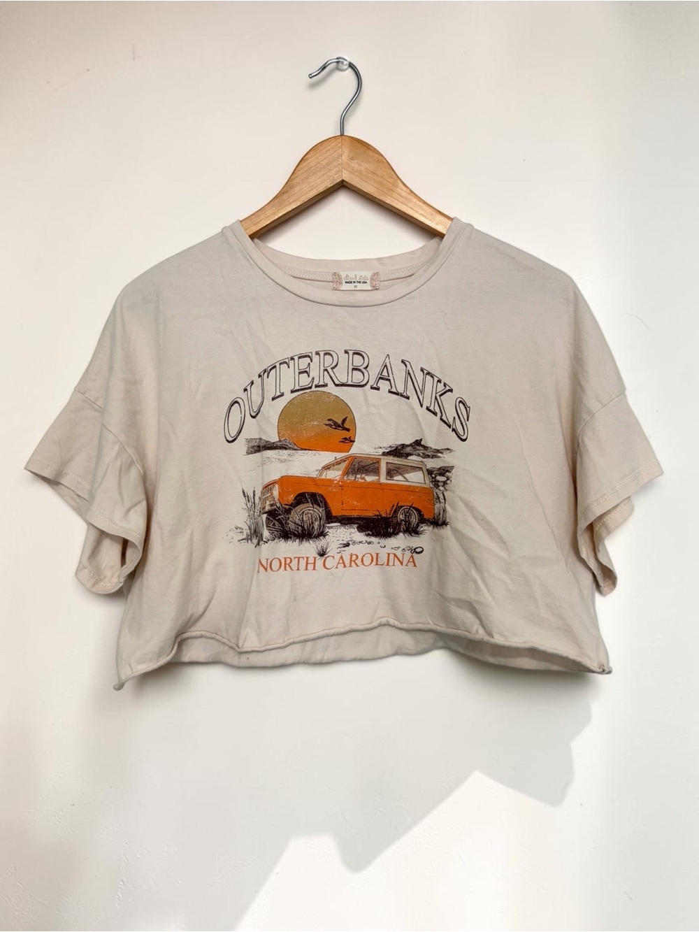 Altar'd State Beige Crop Tee with Orange Graphic